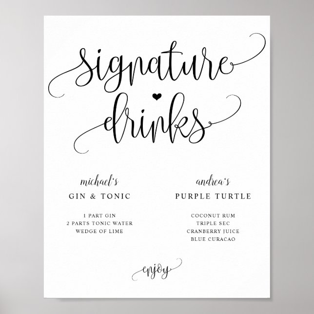 Signature Drinks Hochzeit Zeichen rustikale Kallig Poster (Vorne)