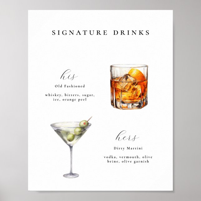 Signature Drinks Hochzeitcocktail Poster (Vorne)