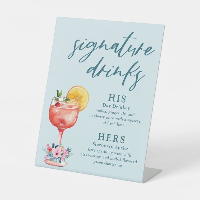Signature Drinks Hochzeitcocktail Sockelschild (Vorderseite)