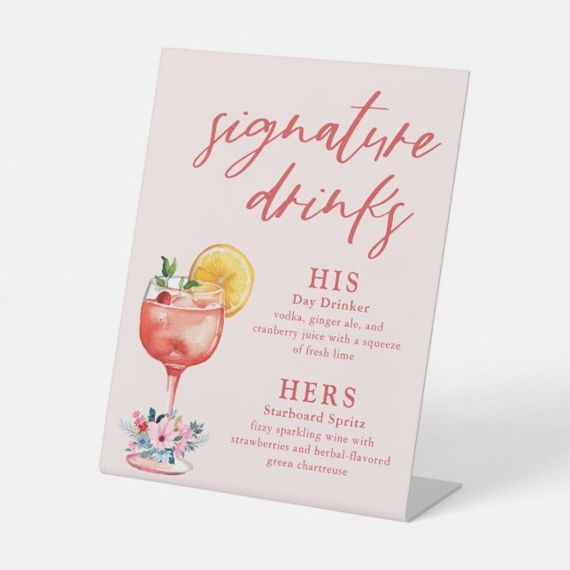 Signature Drinks Hochzeitcocktail Sockelschild (Vorderseite)