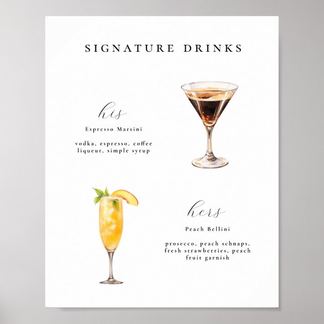 Signature Drinks Hochzeitcocktails Poster (Vorne)