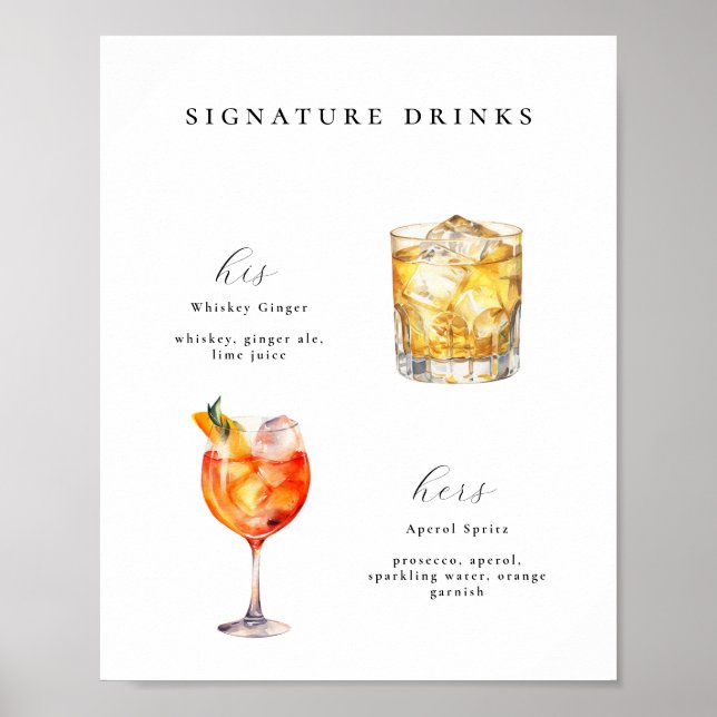 Signature Drinks Hochzeitcocktails Poster (Vorne)