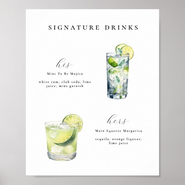 Signature Drinks Hochzeitcocktails Poster (Vorne)