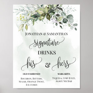Signature Drinks Hochzeitempfang Eukalyptus-Zeiche Poster