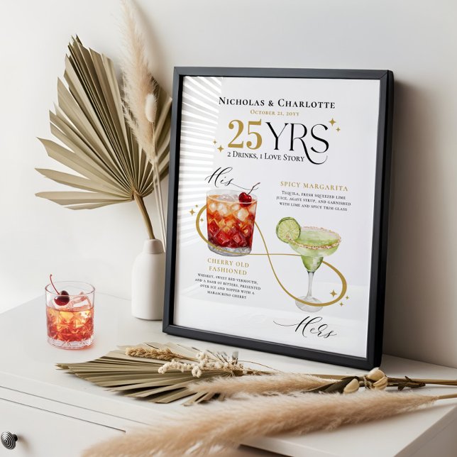 Signature Drinks Hochzeitliches Cocktailmenü Poster (Signature Drinks Wedding Anniversary Cocktail Menu Poster)