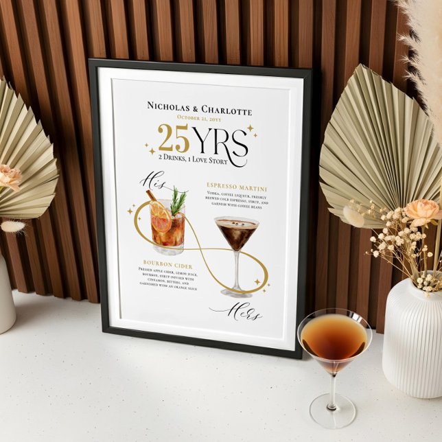 Signature Drinks Hochzeitliches Cocktailmenü Poster (Signature Drinks Wedding Anniversary Cocktail Menu Poster)
