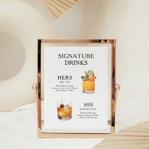 Signature-Drinks Hochzeits-Cocktail-Menü Poster