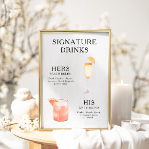 Signature-Drinks Hochzeits-Cocktail-Menü Poster