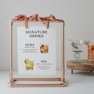 Signature-Drinks Hochzeits-Cocktail-Menü Poster