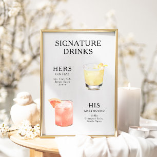 Signature-Drinks Hochzeits-Cocktail-Menü Poster