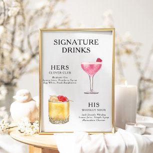 Signature-Drinks Hochzeits-Cocktail-Menü Poster