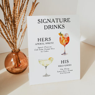 Signature-Drinks Hochzeits-Cocktail-Menü Poster Sockelschild