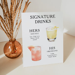 Signature-Drinks Hochzeits-Cocktail-Menü Poster Sockelschild