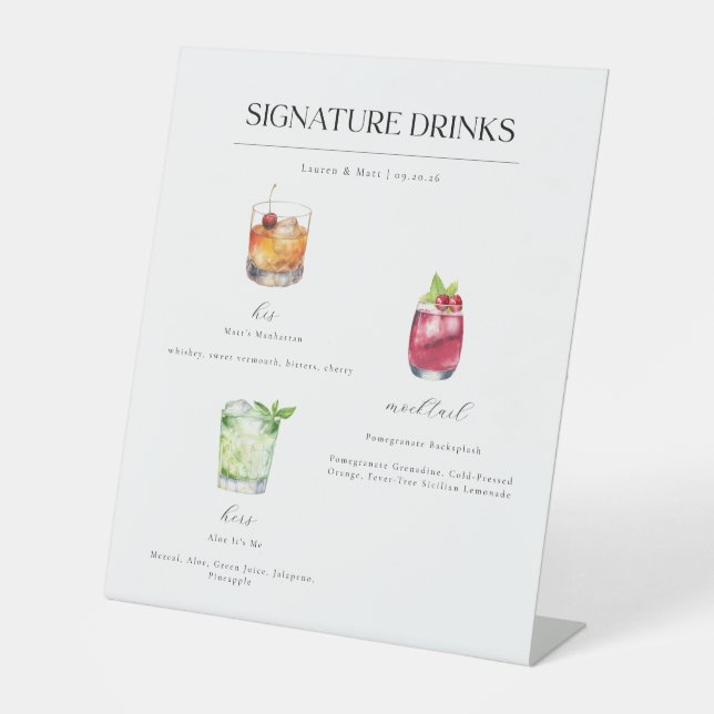 Signature Drinks Hochzeitscocktails Sockelschild (Vorderseite)