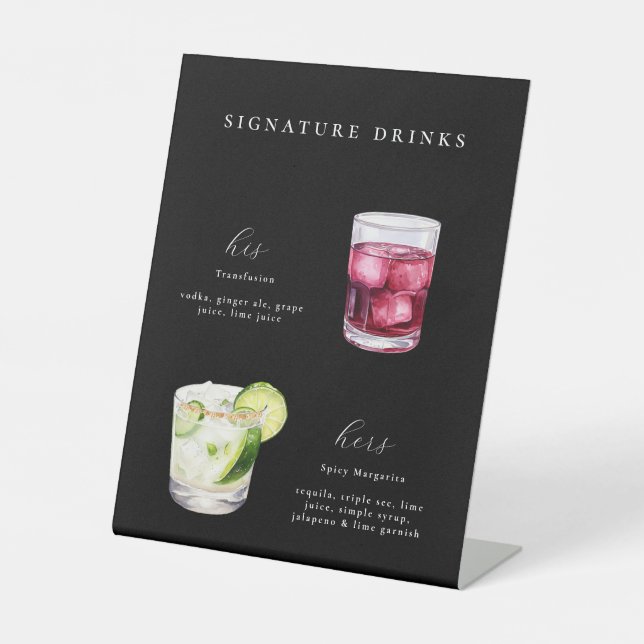 Signature Drinks Hochzeitscocktails Sockelschild (Vorderseite)