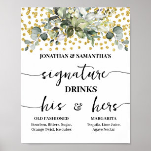 Signature Drinks Hochzeitsempfang Eukalyptus Gold Poster
