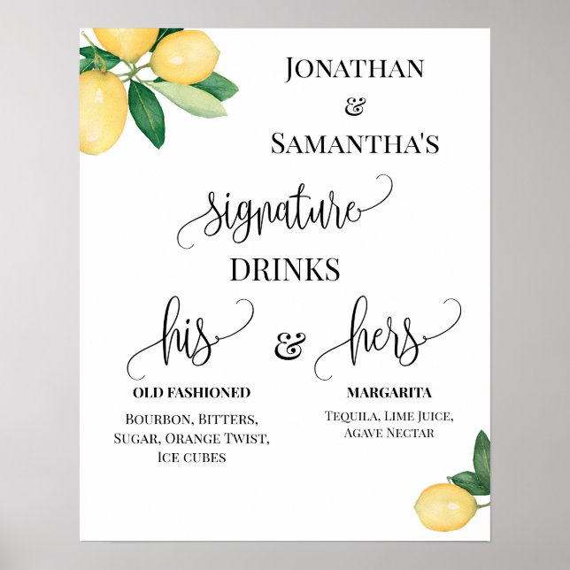 Signature Drinks Hochzeitsempfang Zitronen unterze Poster (Vorne)