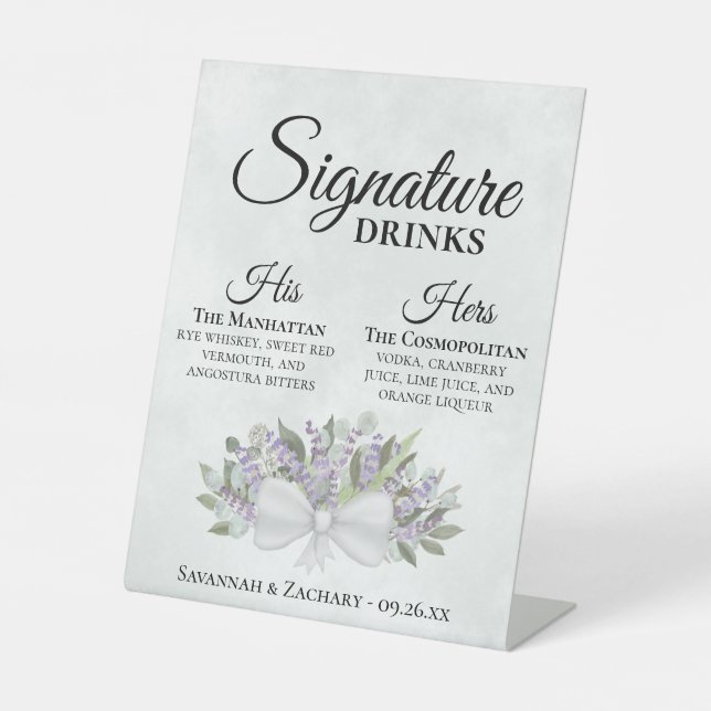 Signature Drinks Lavendel & Eukalyptus Wedding Sockelschild (Vorderseite)