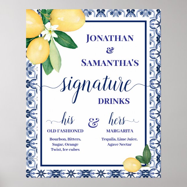 Signature Drinks Mediterranean Wedding Reception Poster (Vorne)
