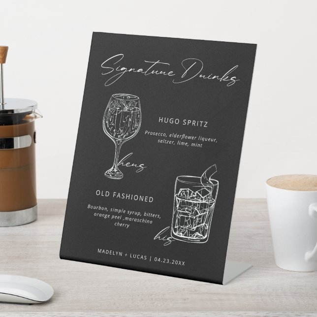 Signature Drinks Minimalistisch Schwarz & Weiß Sockelschild (In SItu)