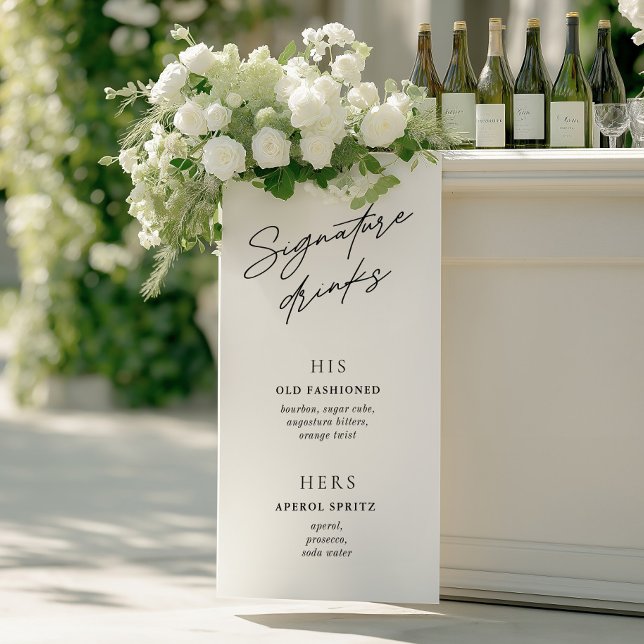 Signature Drinks Minimalistisches Schwarz-Weiß-Bar Banner (Signature Drinks Minimalist Black & White Bar Menu Banner)