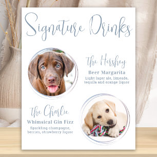 Signature-Drinks Moderne Staubblaue Hundehochzeit Poster