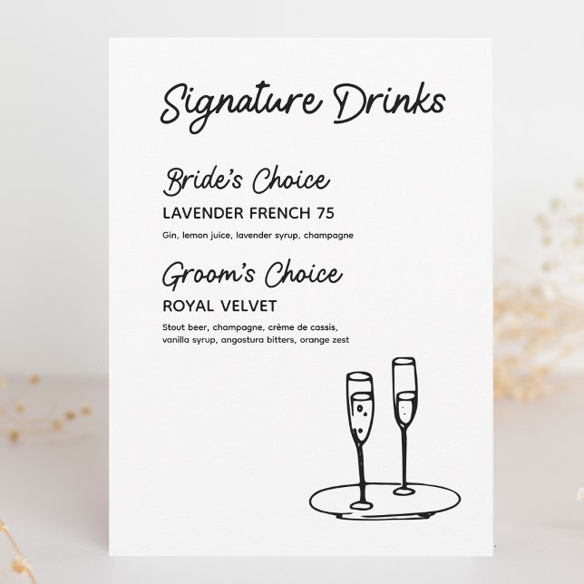 Signature Drinks Modernes Minimalistisches Hochzei (Cheers to love! Custom signature drink signs to showcase your bride and groom's favorite sips.)