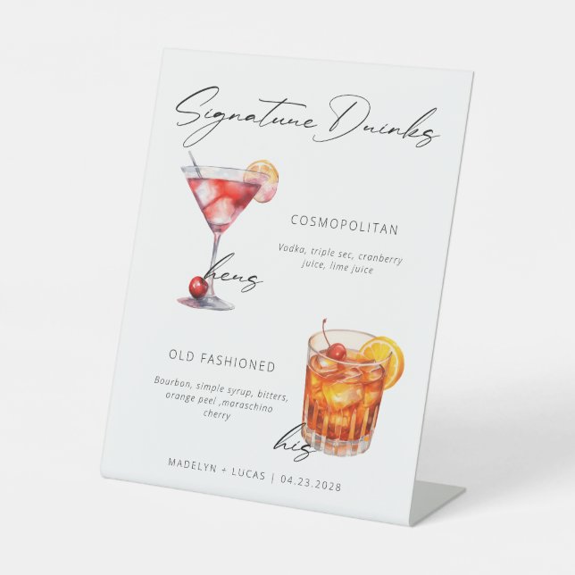 Signature Drinks Modernes Schwarz-Weiß-Poster Sockelschild (Vorderseite)
