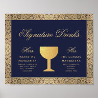 Signature Drinks Navy Blue Gold Rose Hochzeitszeic