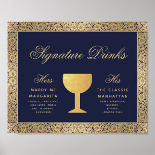 Signature Drinks Navy Blue Gold Rose Hochzeitszeic Poster