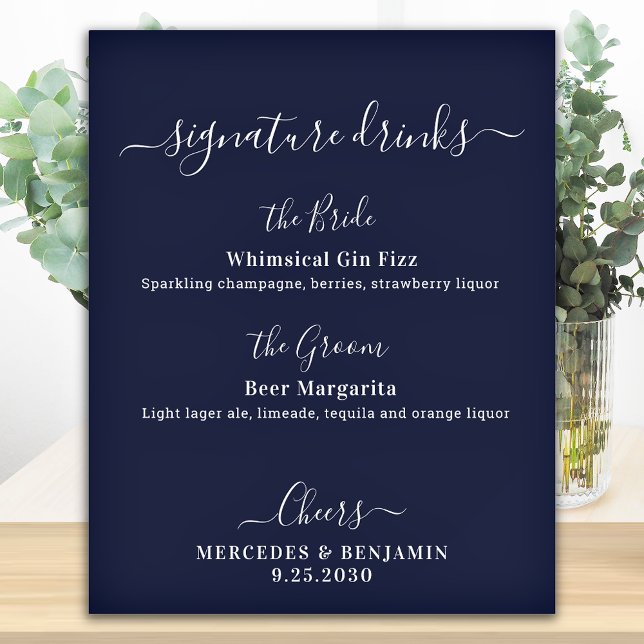 Signature Drinks personalisieren Blue Wedding Bar Poster (Von Creator hochgeladen)