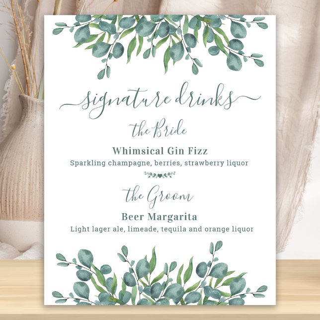 Signature Drinks Personalisiert Eukalyptus Wedding Poster (Von Creator hochgeladen)