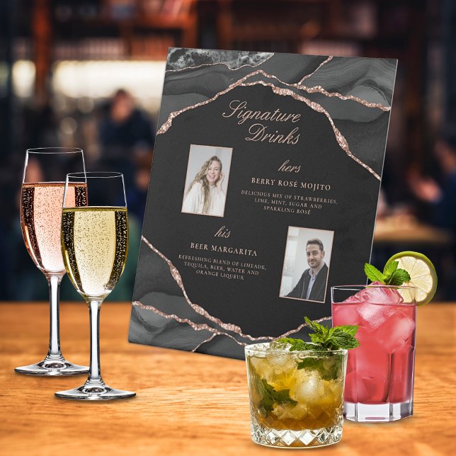 Signature Drinks Rose Gold Agate Hochzeit Fotos Sockelschild (Signature Drinks Rose Gold Agate Wedding Photos Pedestal Sign)