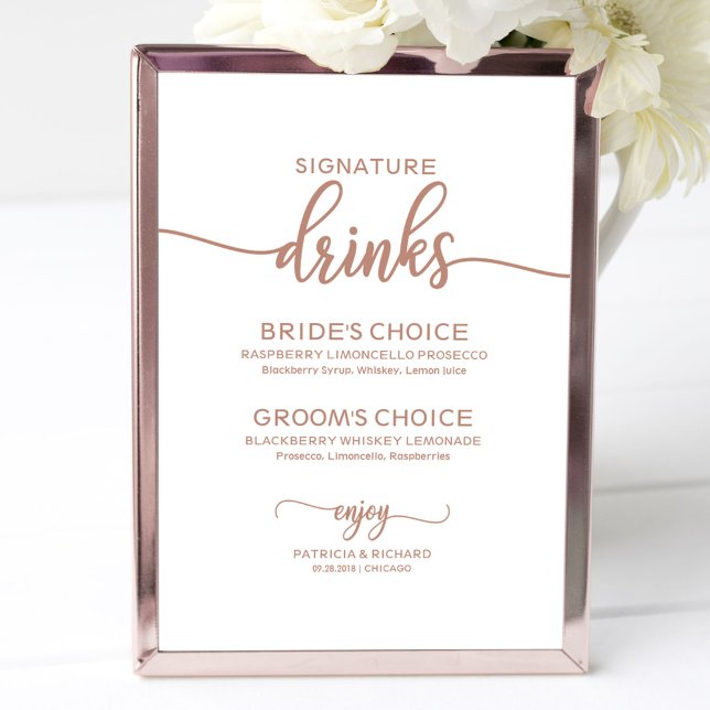 Signature Drinks Rose Gold Copper Hochzeitszeichen Poster (Von Creator hochgeladen)