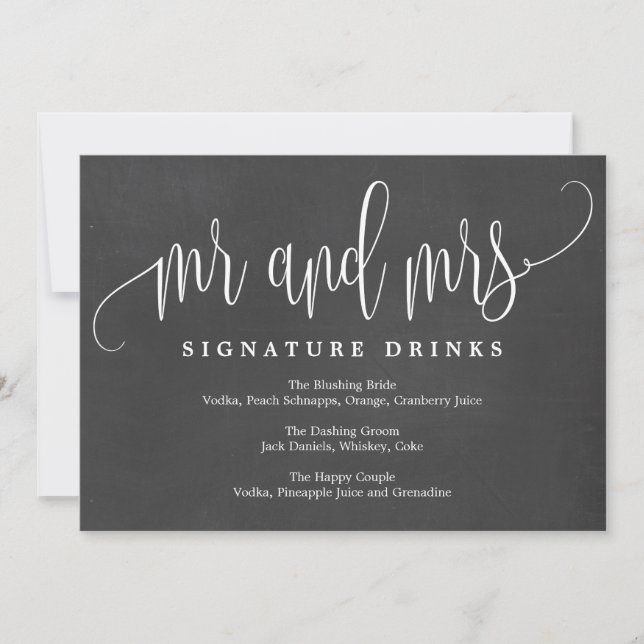 Signature Drinks Sign - Liebliche Kalligraphie (Vorderseite)