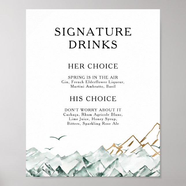 Signature Drinks signalisieren Grün und Gold Poster (Vorne)