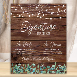 Signature Drinks String Lights Eukalyptus Wedding Poster
