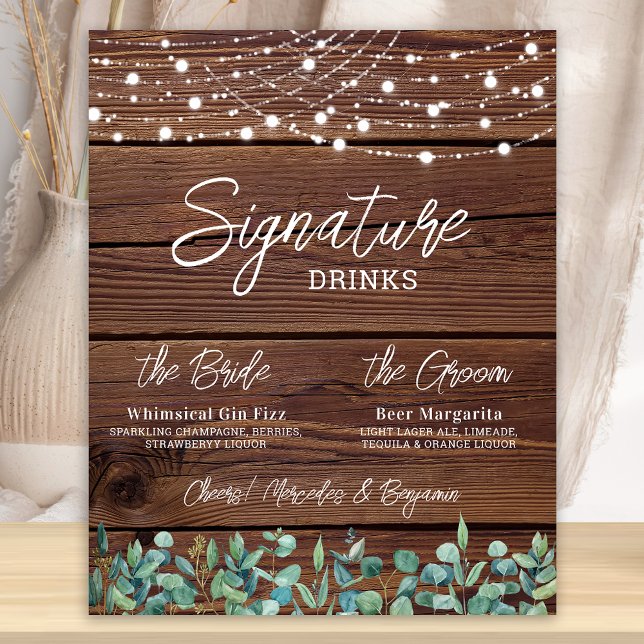 Signature Drinks String Lights Eukalyptus Wedding Poster (Von Creator hochgeladen)