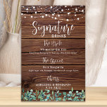 Signature Drinks String Lights Rustikale Hochzeits Poster<br><div class="desc">Getränke mit Unterschrift ! Moderner und dennoch rustikaler Eukalyptus und Saitenleuchten aus rustikalem Holz mit eleganter Kalligraphie. Dieses charakteristische Bar mit zwei Cocktails, der Bride und dem Groom, personalisiert mit den erlesenen Getränken. Passen Sie dieses elegante Hochzeitszeichen mit Ihren Namen und Signaturgetränken an! COPYRIGHT © 2020 Judy Burrows, Black Dog...</div>