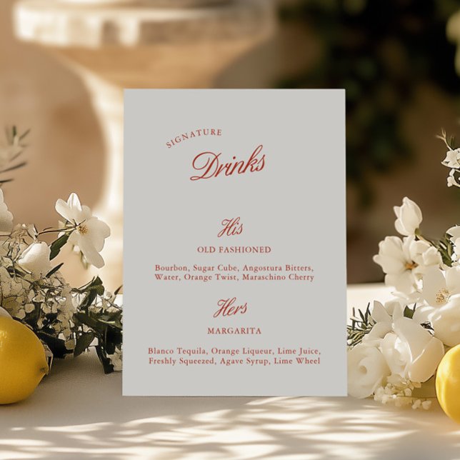 Signature Drinks Vintag Red & Elfenbein Hochzeitsm (Signature Drinks Vintage Red & Ivory Wedding Menu)