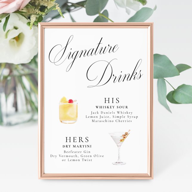 Signature Drinks Vintage Elegance Script Hochzeit Poster (Von Creator hochgeladen)