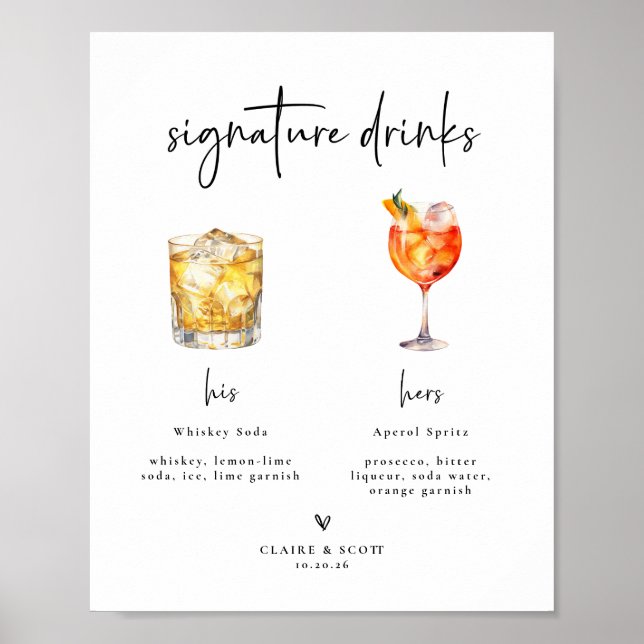 Signature Drinks Wedding Bar Sign Poster (Vorne)