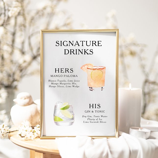 Signature Drinks Wedding Cocktail Menü Poster (Von Creator hochgeladen)