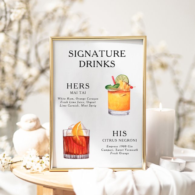 Signature Drinks Wedding Cocktail Menü Poster (Von Creator hochgeladen)
