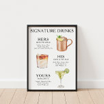 Signature Drinks Wedding Cocktail Menü Poster<br><div class="desc">Passen Sie dieses Hochzeitscocktail-Menü an und es wird sicher beeindrucken!</div>