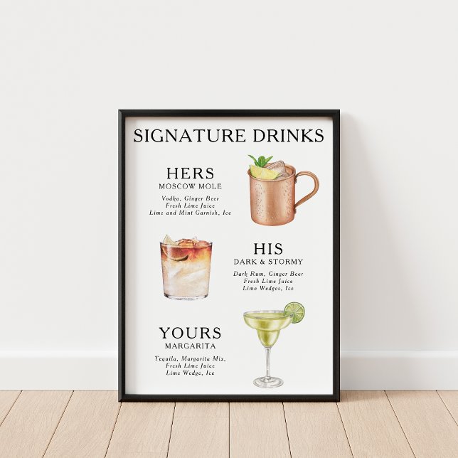 Signature Drinks Wedding Cocktail Menü Poster (Von Creator hochgeladen)