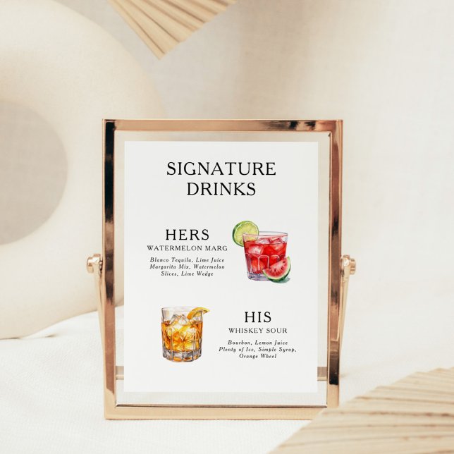 Signature Drinks Wedding Cocktail Menü Poster (Von Creator hochgeladen)