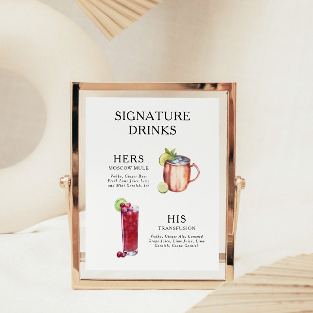 Signature Drinks Wedding Cocktail Menü Poster (Von Creator hochgeladen)