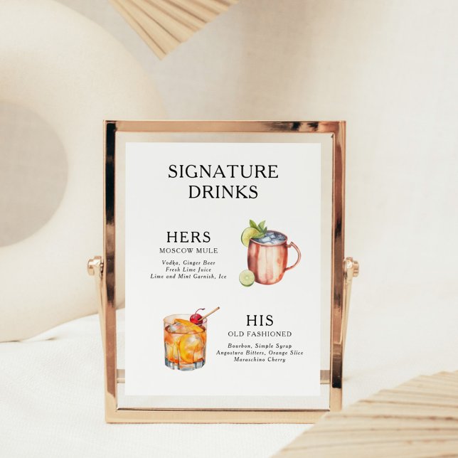 Signature Drinks Wedding Cocktail Menü Poster (Von Creator hochgeladen)