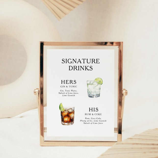 Signature Drinks Wedding Cocktail Menü Poster (Von Creator hochgeladen)